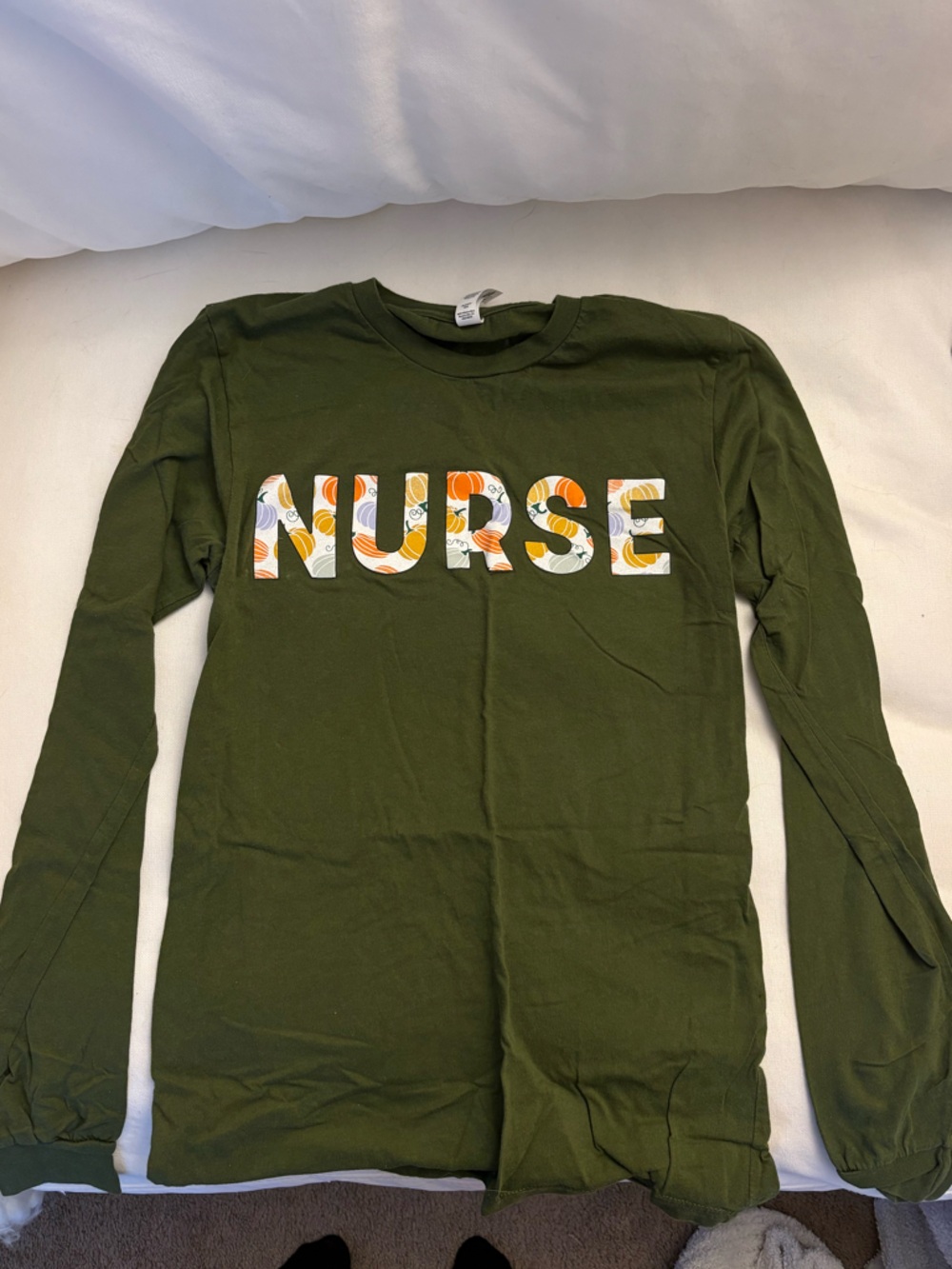 Bella Canvas Olive Green Long Sleeve "NURSE" Graphic Tee / fall edition